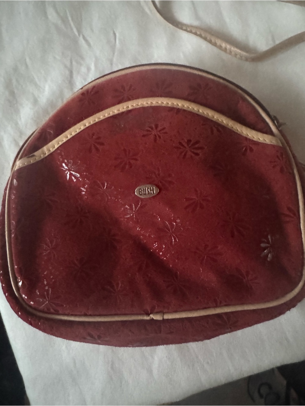 Blush Red Floral Embossed Crossbody Bag